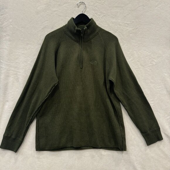 The North Face Mens Large Green Wool Blend Sweater 1/4 Zip High Neck Pullover - Picture 1 of 6
